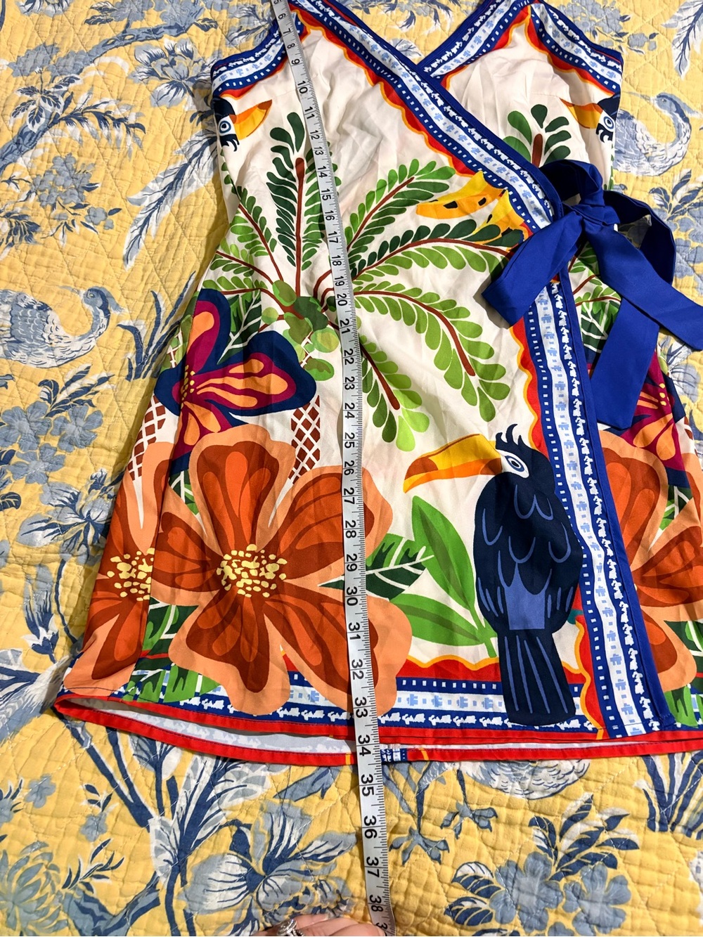 SHEIN Blue-Trim Tropical Toucan Wrap Mini Dress - Picture 5 of 9